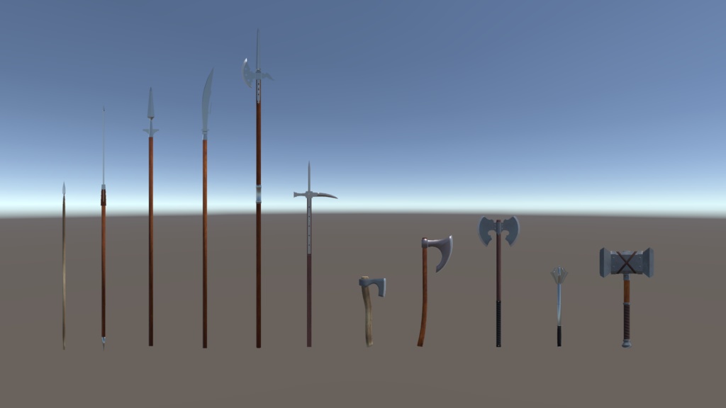 [無料] ファンタジー武器セット　槍・斧・鈍器　【3Dモデル】