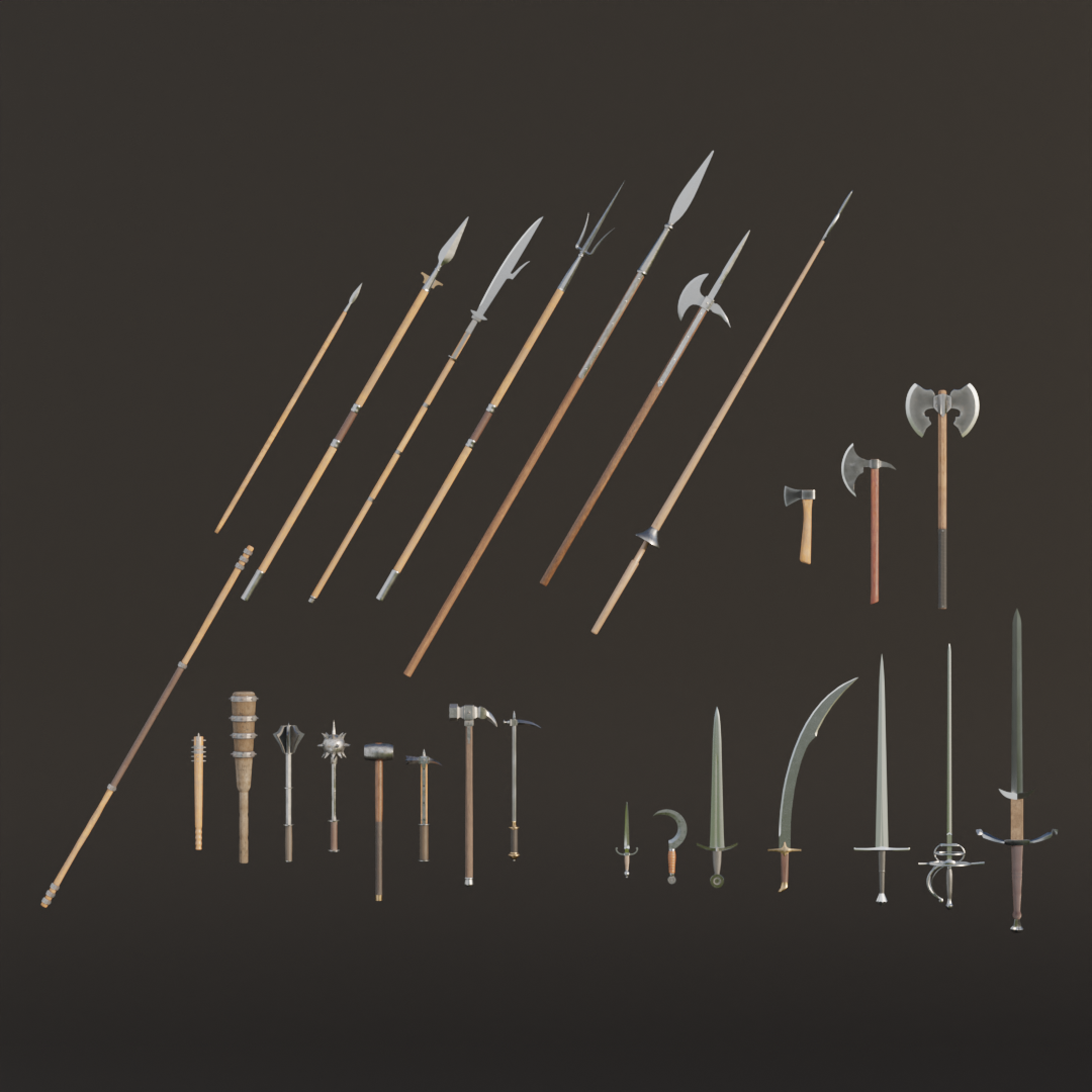 ファンタジーRPG スタンダード近接武器26種セット【3Dモデル】 blenderファイル付き 狂詩曲工房 BOOTH
