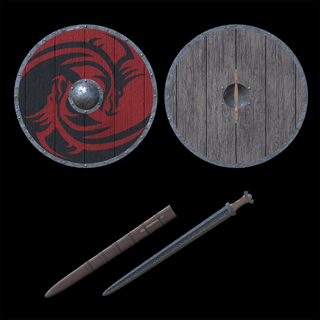 ヴァイキングソード&シールド 【3Dモデル】 blenderファイル付き