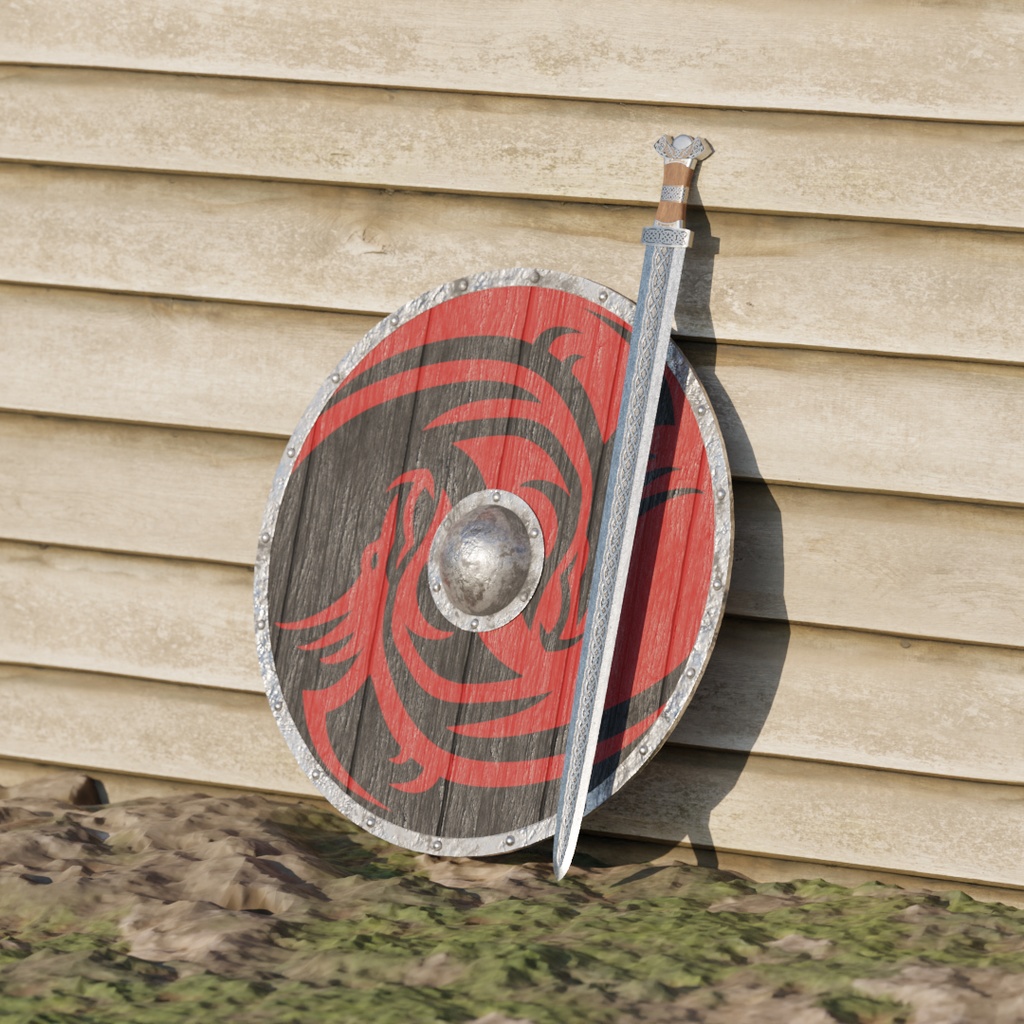 ヴァイキングソード&シールド 【3Dモデル】 blenderファイル付き