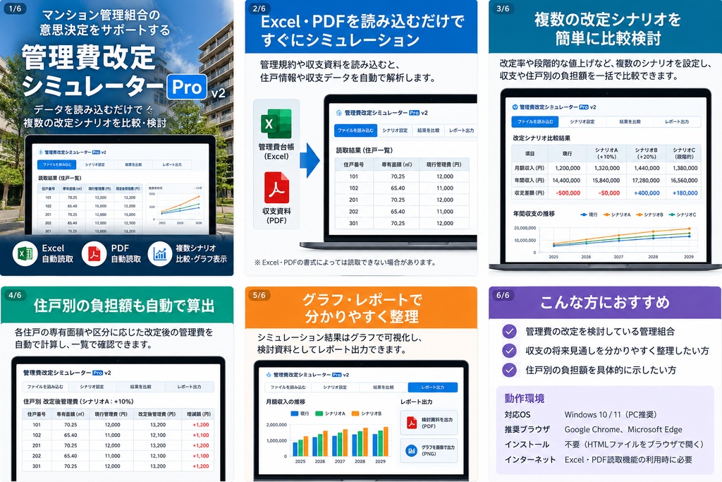 マンション管理費改定シミュレーター Pro|Excel・PDF対応