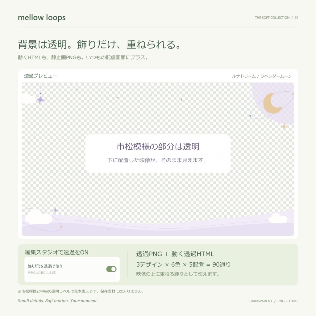 【動く配信背景】mellow loops|3デザイン×6色・透過90通り|MP4・文字編集スタジオ付き