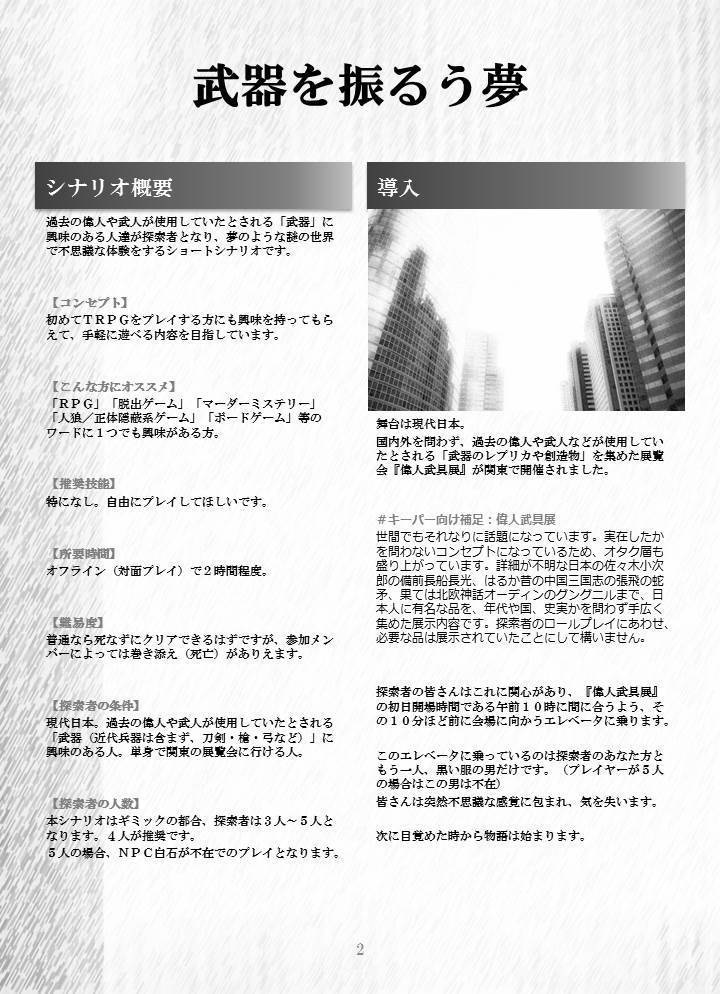 クトゥルフ神話TPRGシナリオ 武器を振るう夢