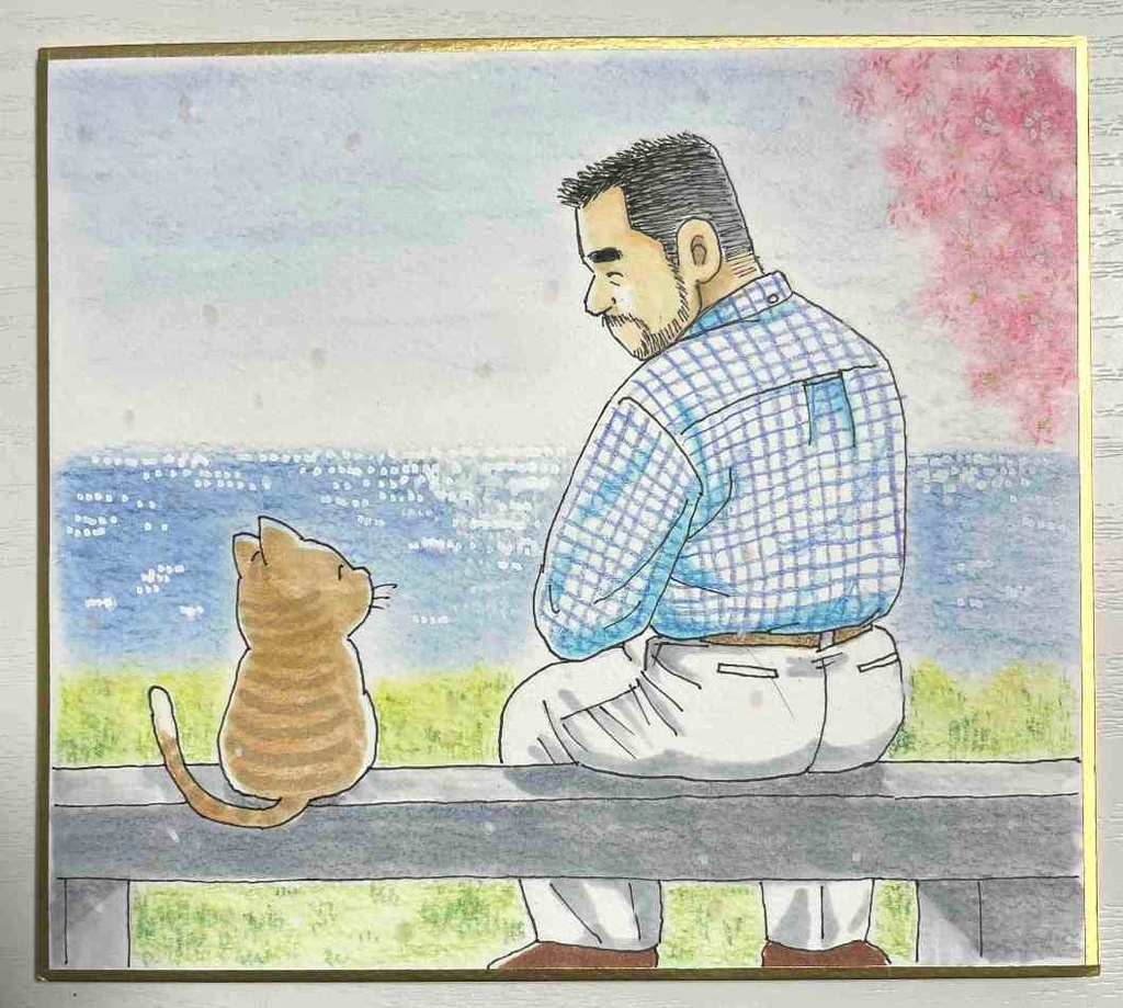 ミニ色紙「海を見ていた猫」