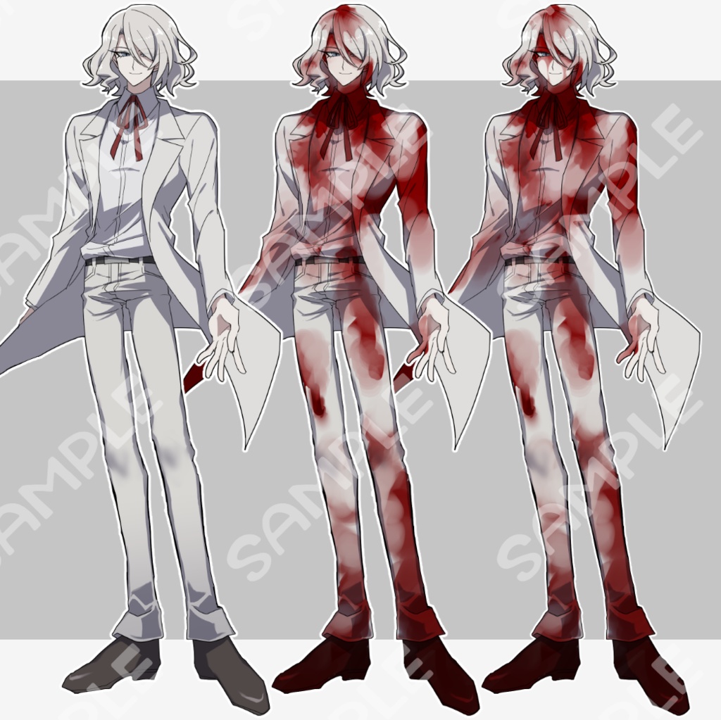 【立ち絵】白髪_男性_美青年_血みどろ【フリー素材】