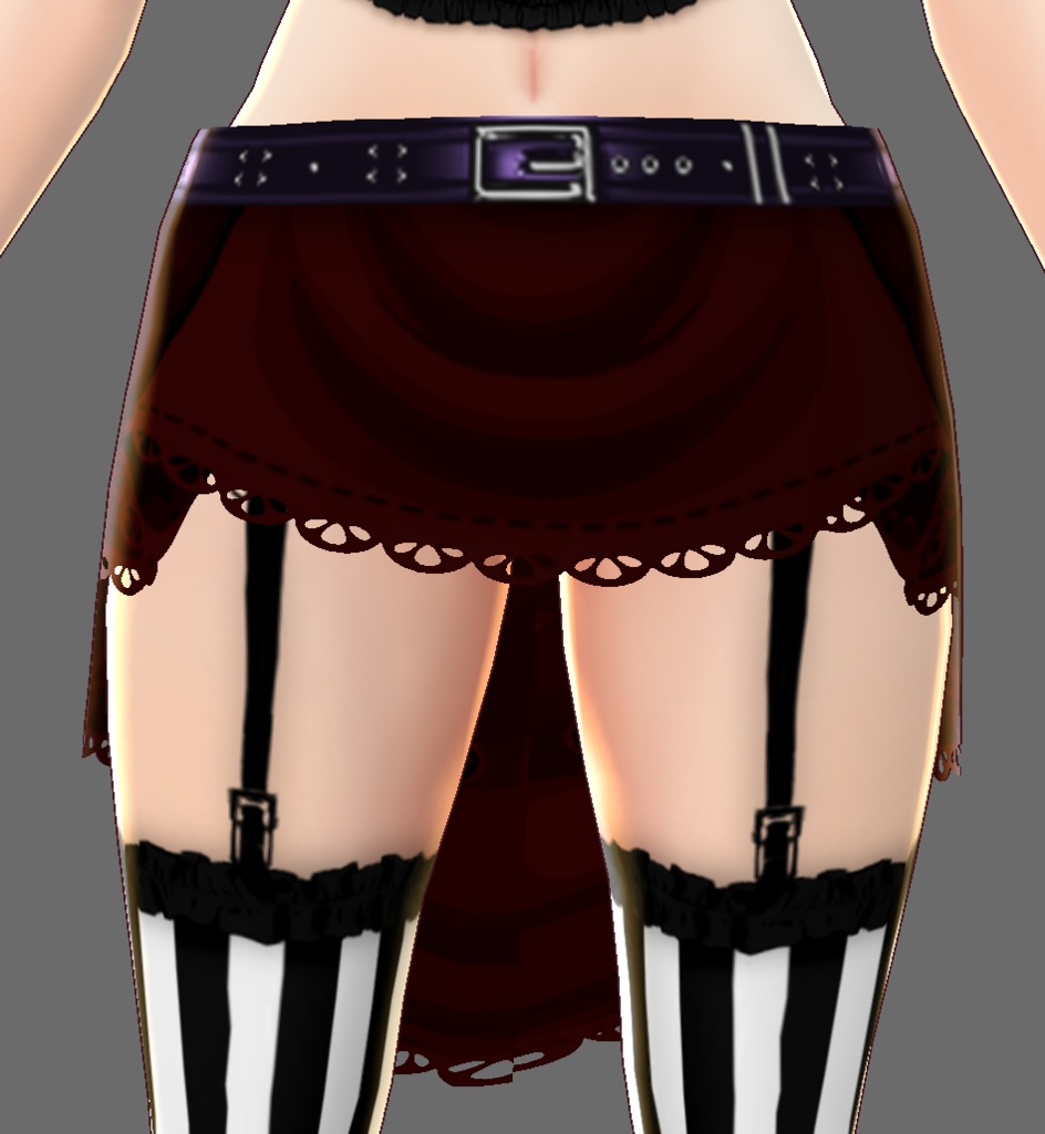 Deep Red High-Low Skirt with Violet Belt
