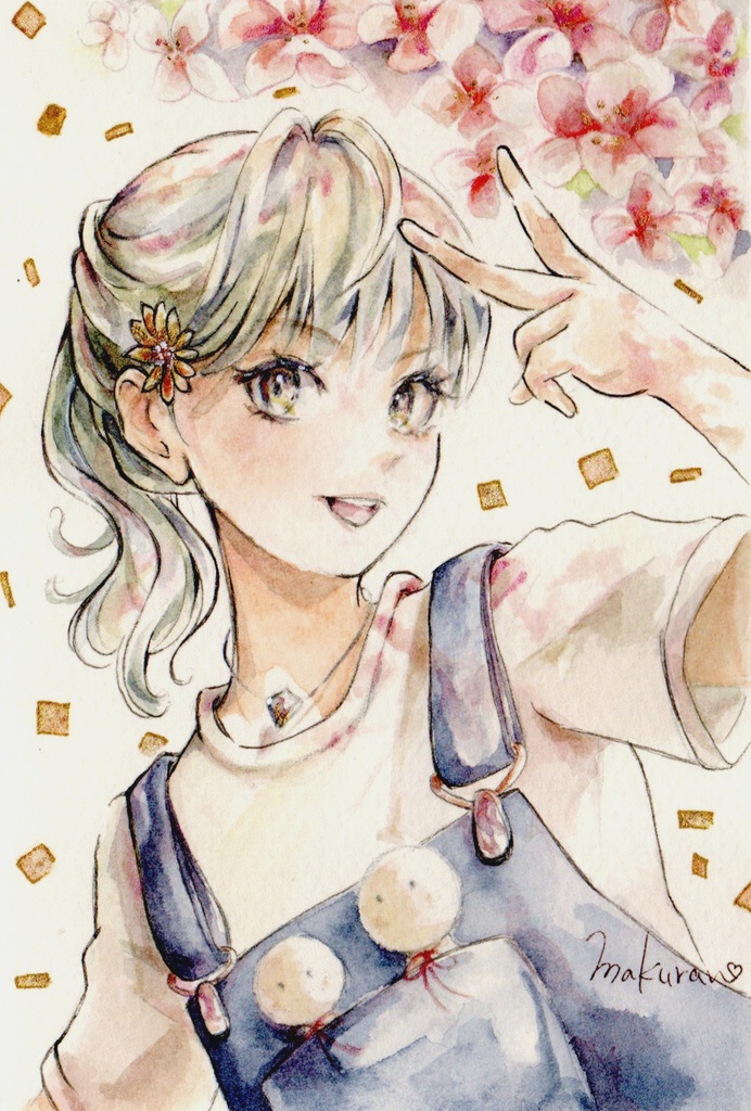 【額付き】オリジナル水彩イラスト原画(はがきサイズ)