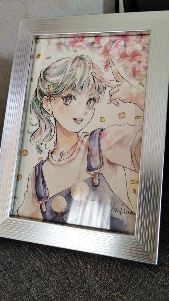【額付き】オリジナル水彩イラスト原画(はがきサイズ)