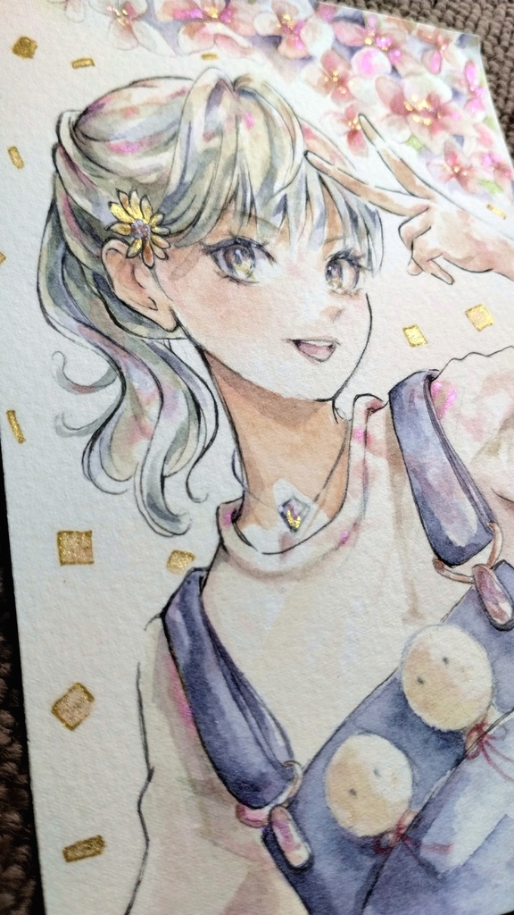 【額付き】オリジナル水彩イラスト原画(はがきサイズ)