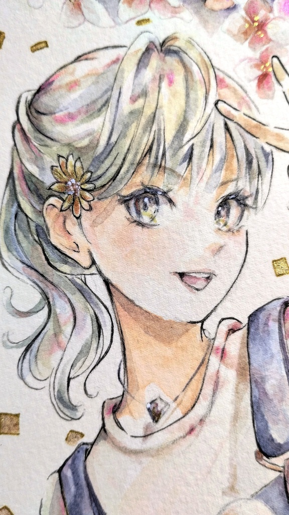 【額付き】オリジナル水彩イラスト原画(はがきサイズ)