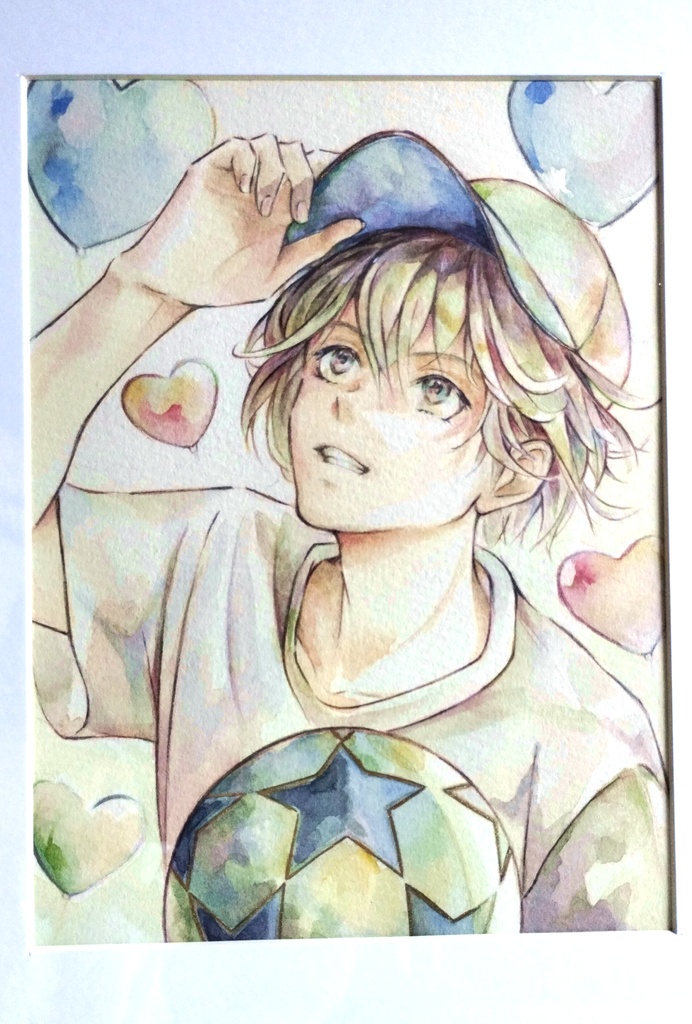 【額付き】透明水彩少年イラスト原画(A5サイズ)