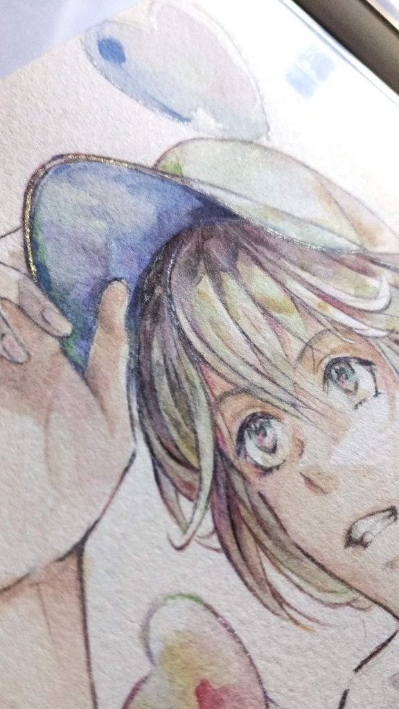 【額付き】透明水彩少年イラスト原画(A5サイズ)