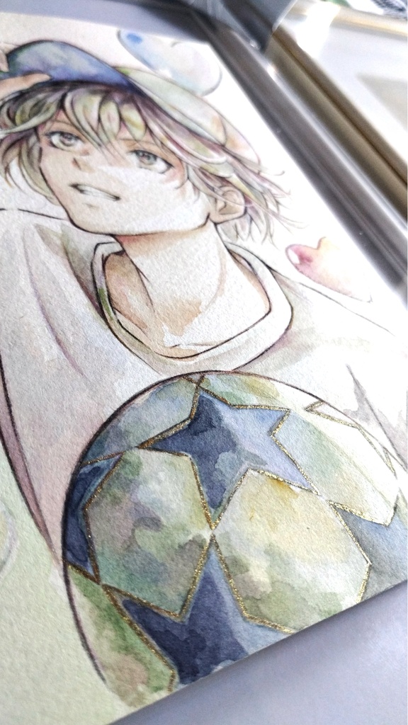 【額付き】透明水彩少年イラスト原画(A5サイズ)