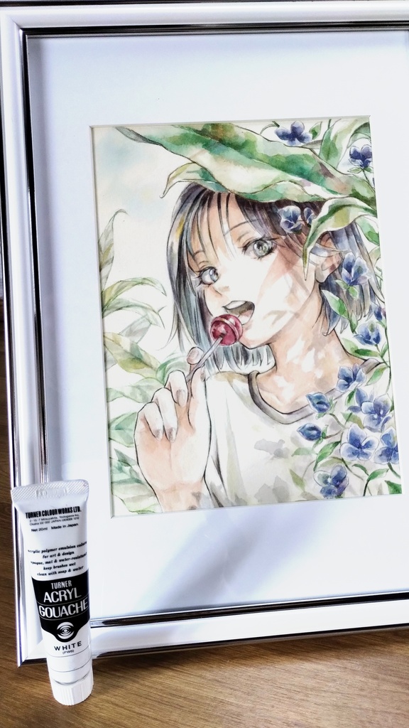 【額付き】シースルー前髪女子の水彩イラスト原画