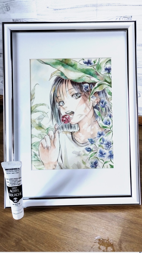 【額付き】シースルー前髪女子の水彩イラスト原画