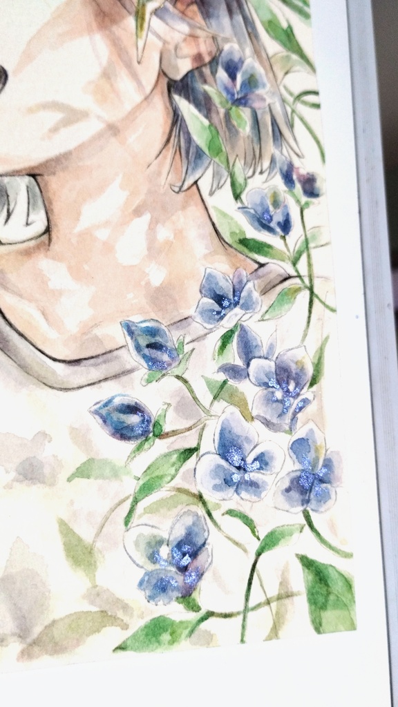 【額付き】シースルー前髪女子の水彩イラスト原画