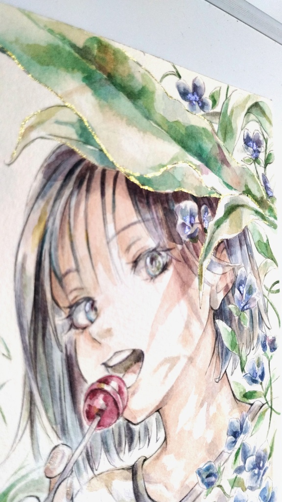 【額付き】シースルー前髪女子の水彩イラスト原画