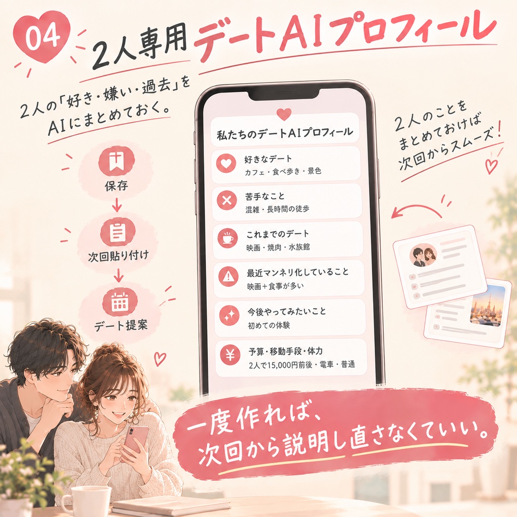 マンネリカップル脱出AI|次のデートを、2人だけのAIプランナーに任せよう