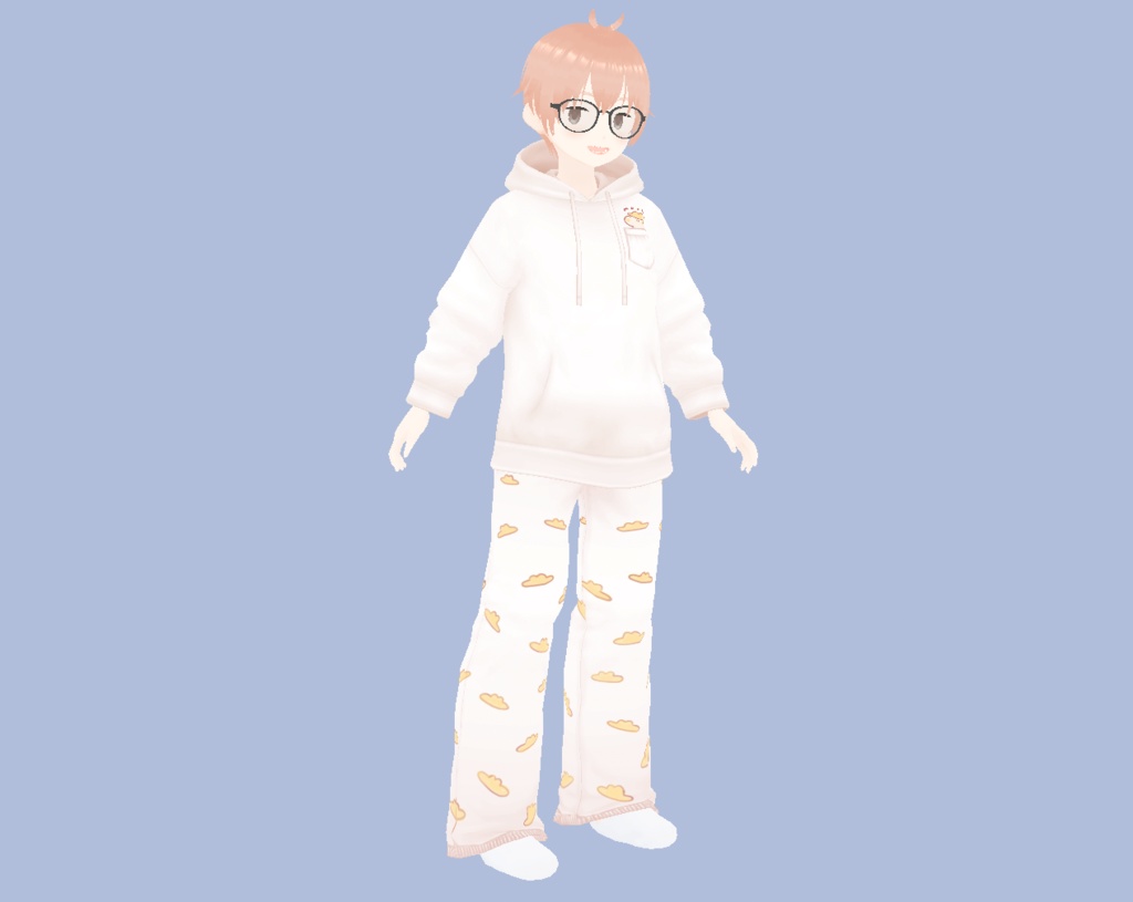【無料版あり】もちまろパジャマ上下セット(ピンク・ホワイト)【VRoidカスタムアイテム】