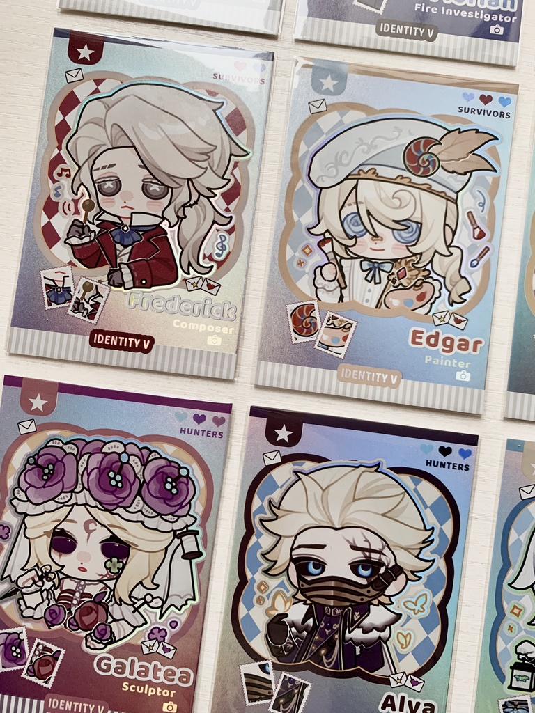 【IdentityV】騎士 作曲家 彫刻師 火災調査員 画家 隠者 人形師 納棺師 囚人 レディ・ファウロ 探鉱者 調香師 同人 カード 【第五人格】