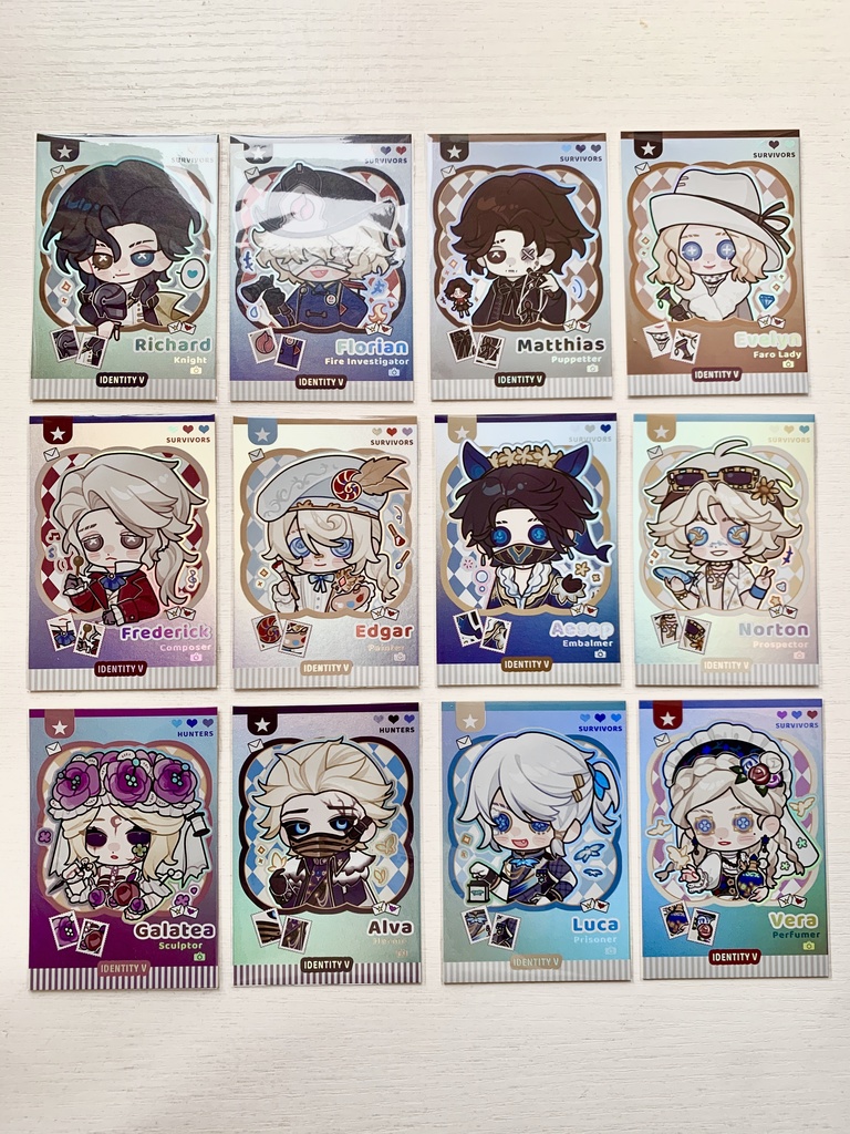 【IdentityV】騎士 作曲家 彫刻師 火災調査員 画家 隠者 人形師 納棺師 囚人 レディ・ファウロ 探鉱者 調香師 同人 カード 【第五人格】