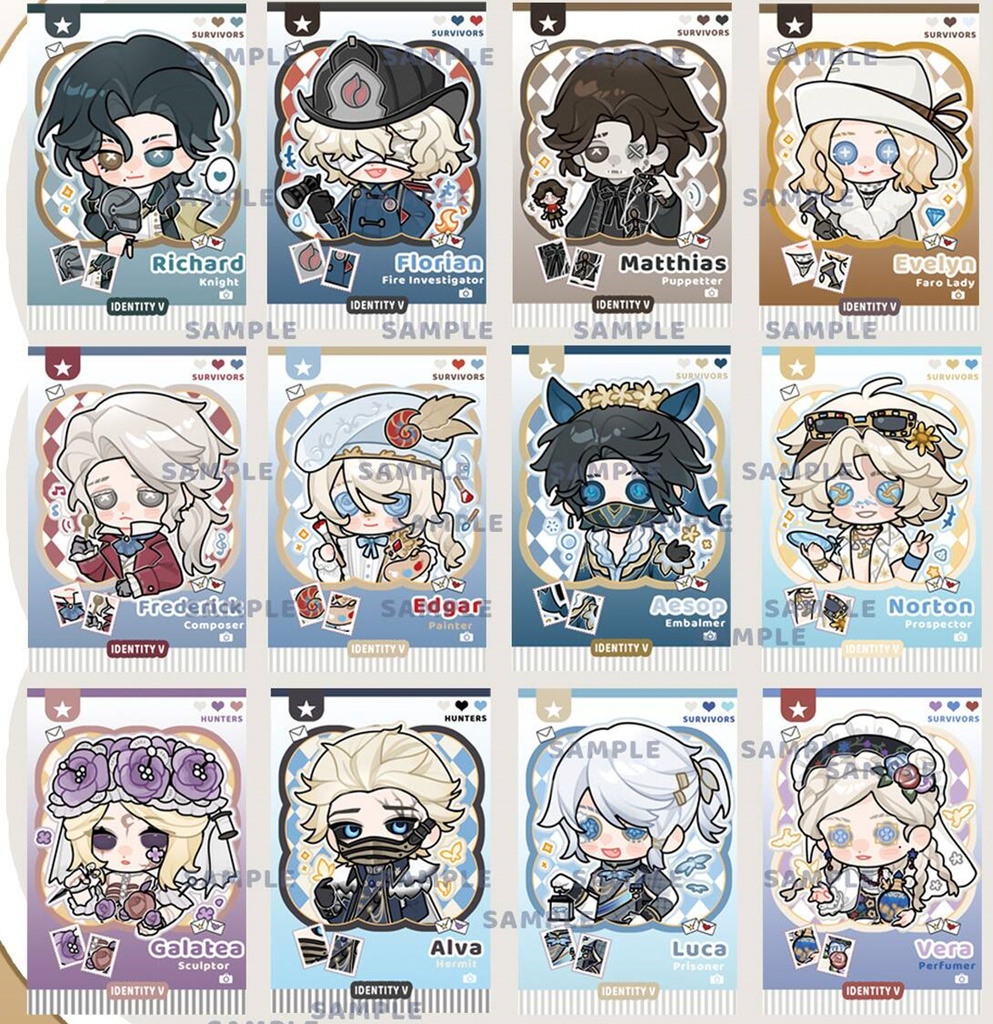 【IdentityV】騎士 作曲家 彫刻師 火災調査員 画家 隠者 人形師 納棺師 囚人 レディ・ファウロ 探鉱者 調香師 同人 カード 【第五人格】