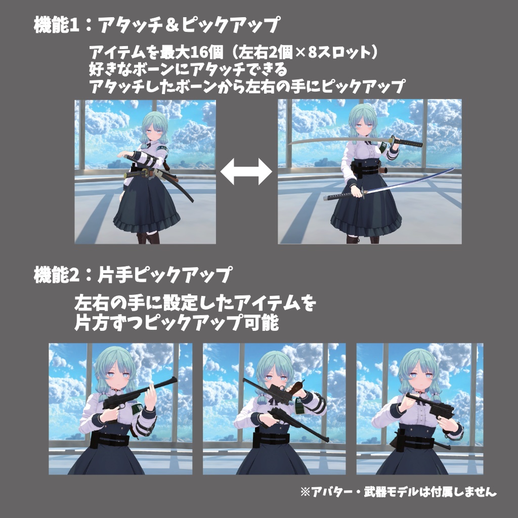 【VRChat】Weapon Bay System Dress【Avatars3.0向けギミック】