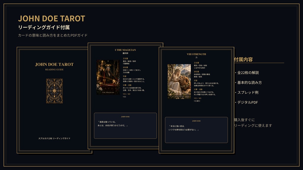 JOHN DOE TAROT|大アルカナ全22枚|印刷・商用鑑定OK|高解像度PNG+リーディングガイド