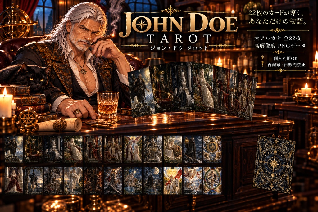 JOHN DOE TAROT｜大アルカナ全22枚｜印刷・商用鑑定OK｜高解像度PNG＋リーディングガイド
