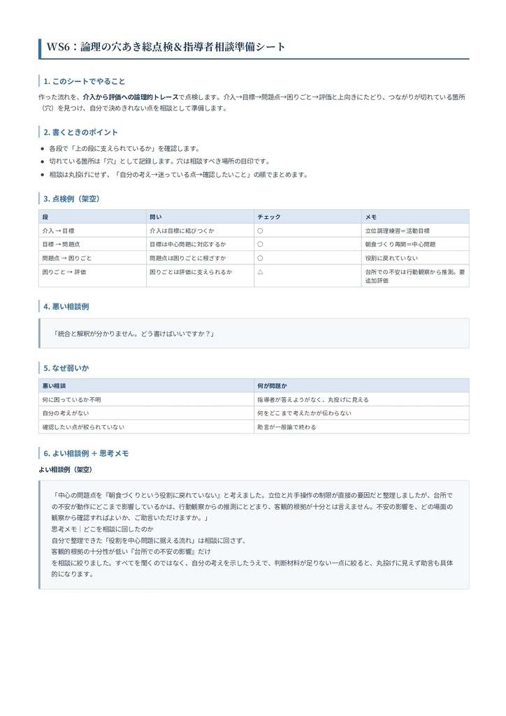 作業療法学生のための 問題点・目標・介入つながり整理ワーク
