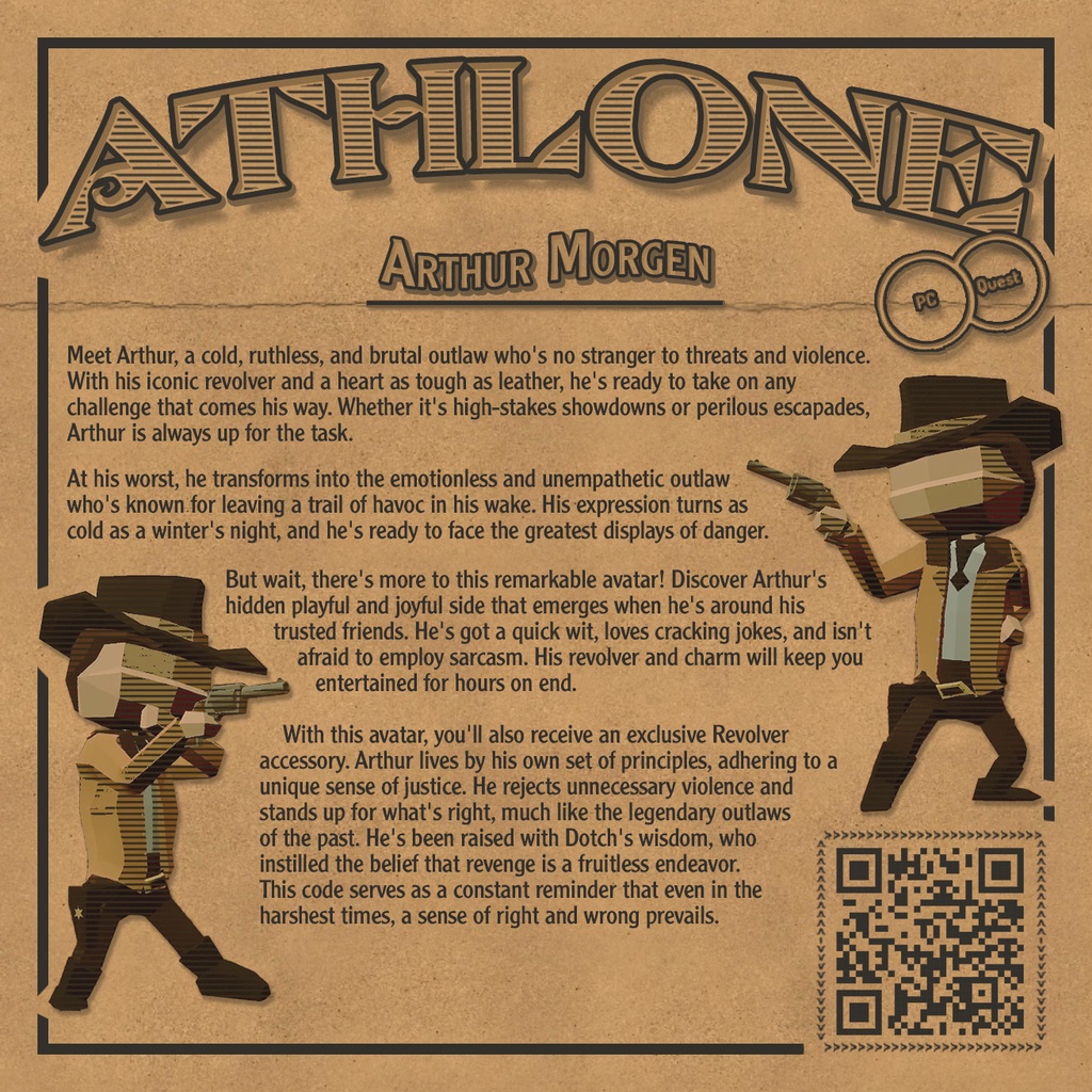 Working Single Action Revolver & Legendary Outlaw Arthur Morgen Avatar Low Poly
