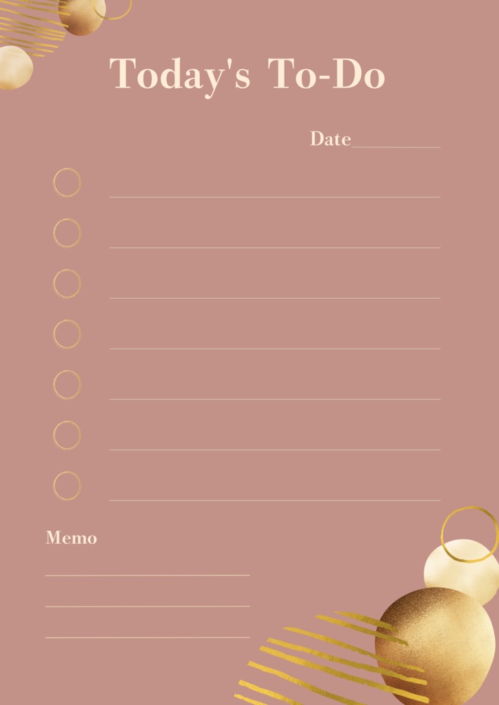 今日のTo-Doリスト(ピンク×ゴールド)