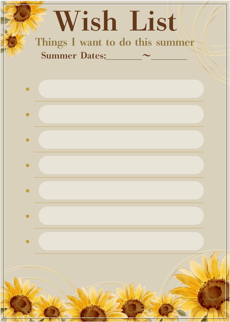 Wish List / 夏休み計画シート