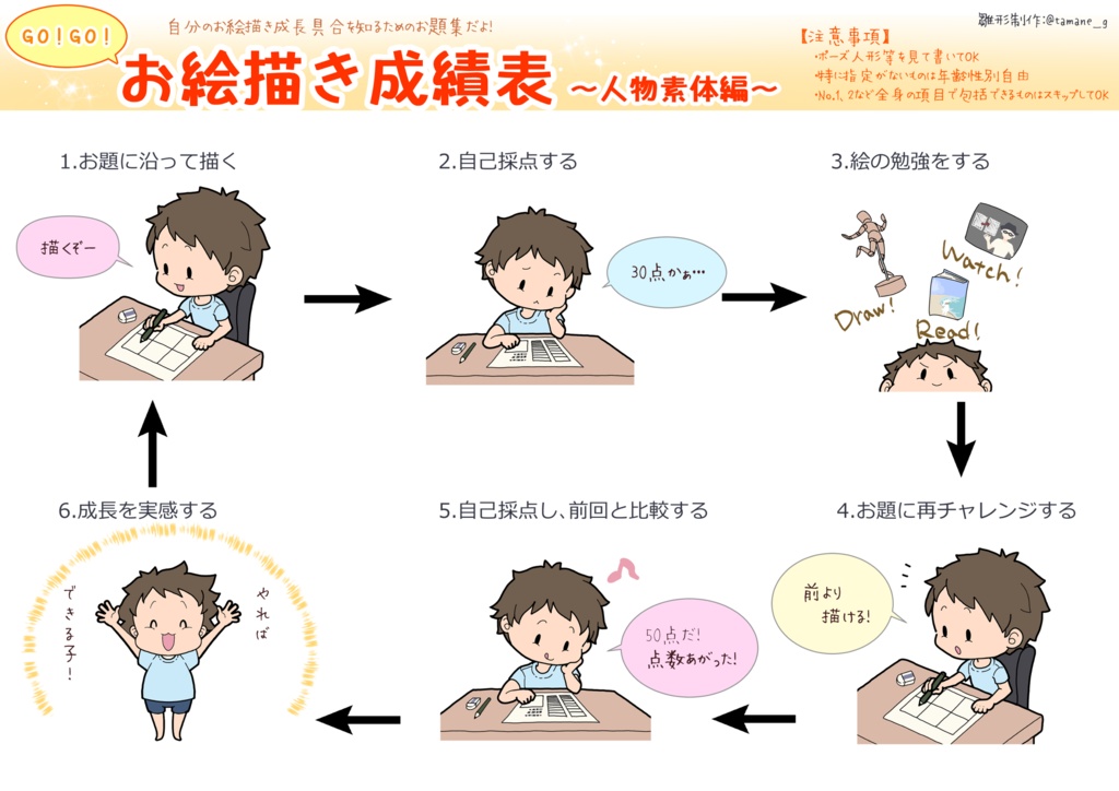 【画力向上ドリル】お絵描き成績表_素体編