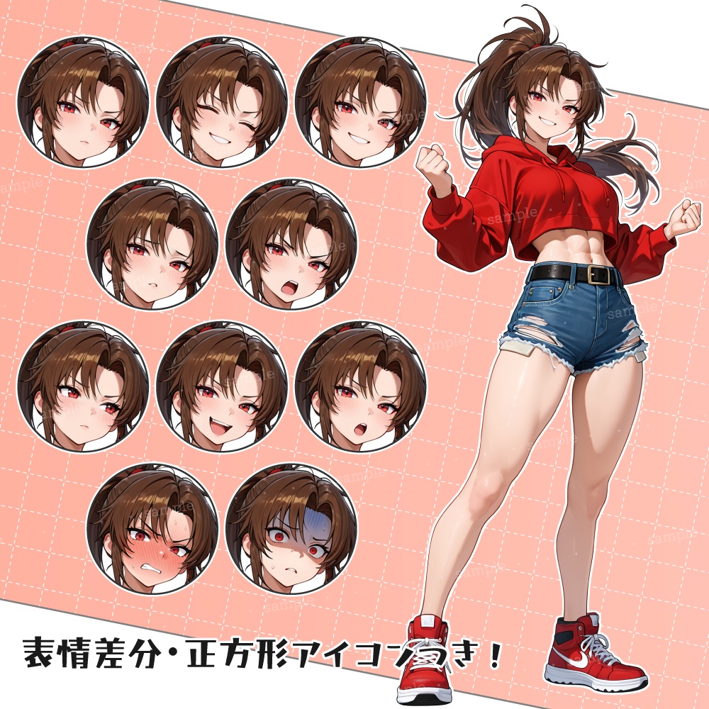 立ち絵素材038 腹筋バキバキな武闘派女性