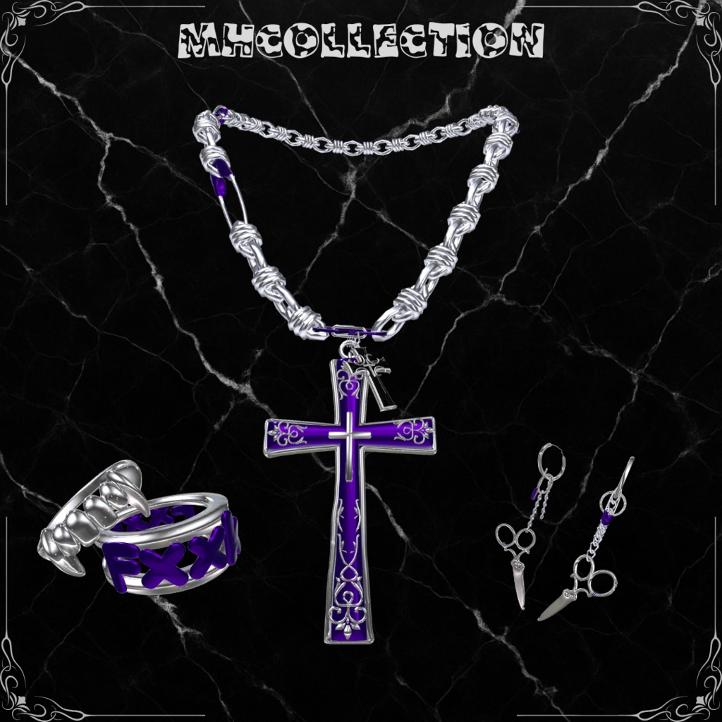【VRC想定/19アバター対応】MH Crosspack ネックレス/ピアス/リング