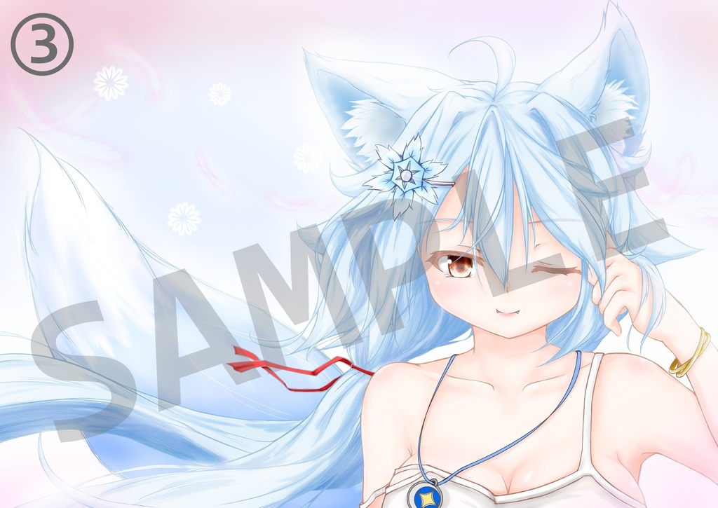 選べるイラストカード付き!ふわふわ狐雪ちゃん【アクリルキーホルダー】