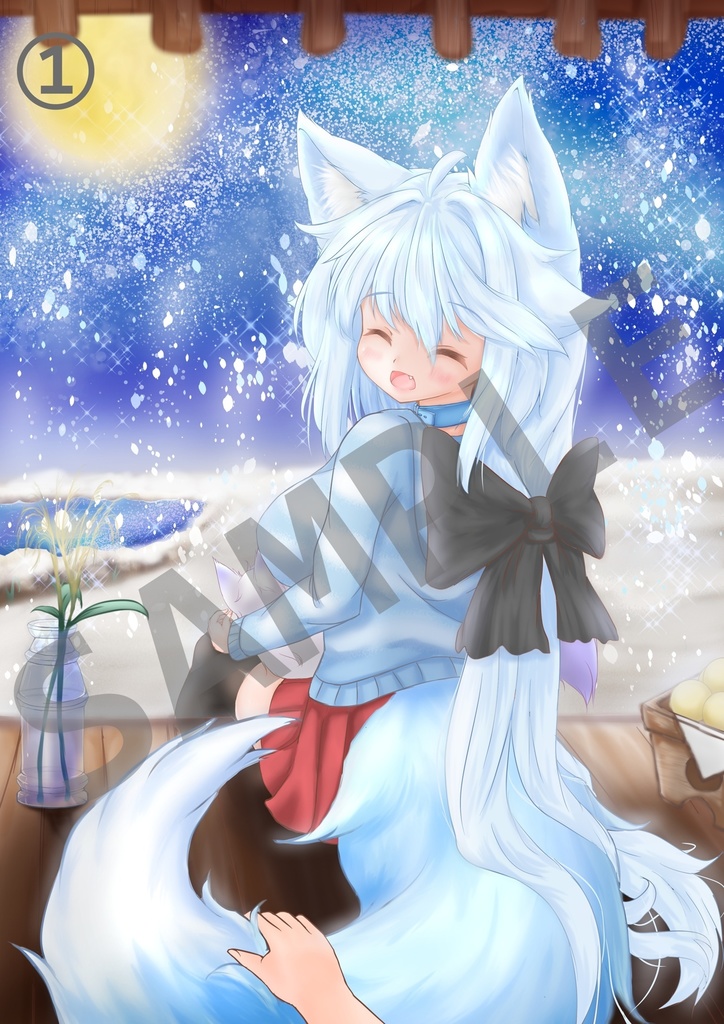 選べるイラストカード付き!ふわふわ狐雪ちゃん【アクリルキーホルダー】