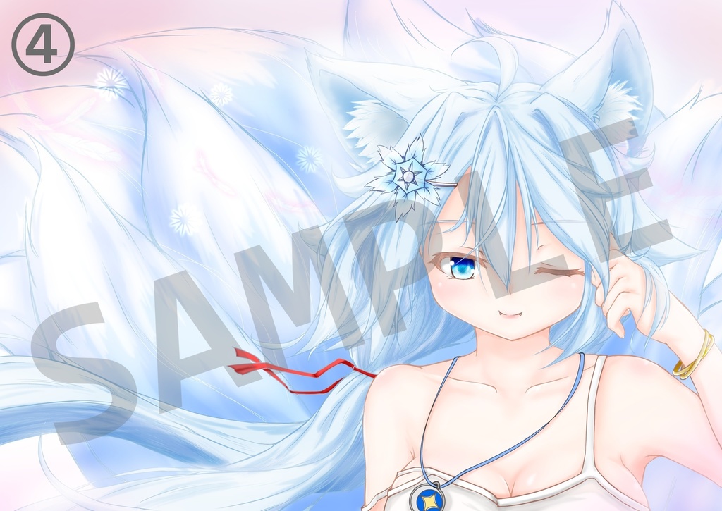 選べるイラストカード付き!ふわふわ狐雪ちゃん【アクリルキーホルダー】