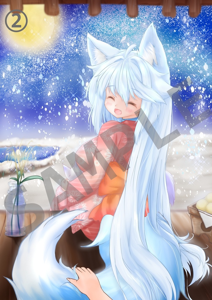 選べるイラストカード付き!ふわふわ狐雪ちゃん【アクリルキーホルダー】