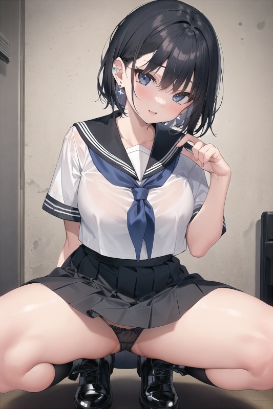 セーラー服　開脚パンチラ 2nd shopに移行】黒髪巨乳痴女のパンチラ セーラー服女子高生コス M字開脚 319枚 - miyanomori - BOOTH