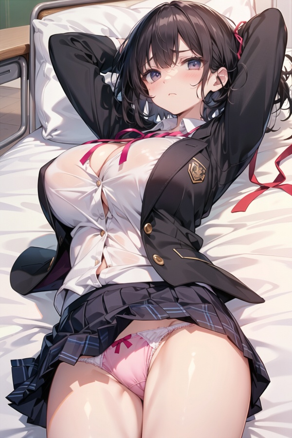 【3nd shopに移行】黒髪巨乳娘　ブレザー制服女子高生コス　パンチラ　仰向け　330枚