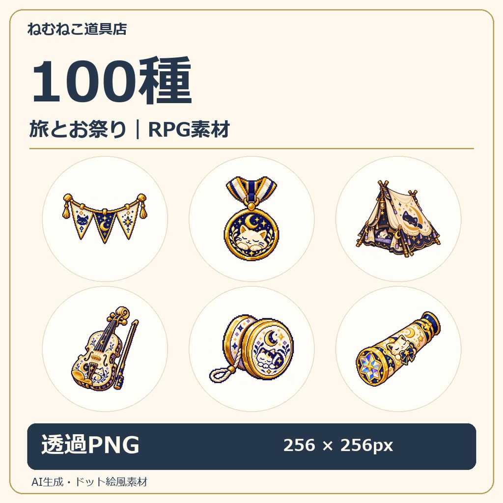 RPGアイテム素材100種｜旅とお祭り【透過PNG・商用利用可】