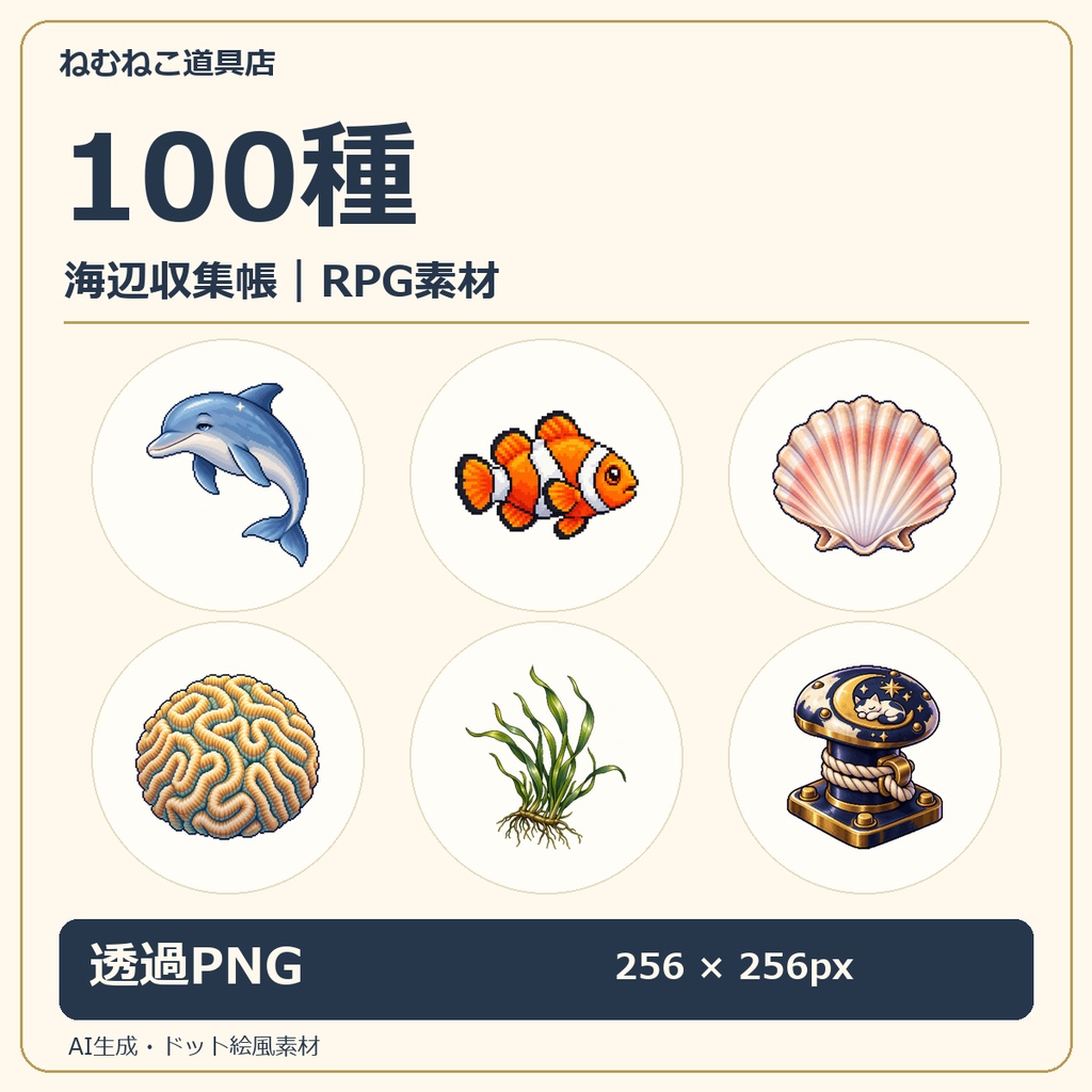 RPGアイテム素材100種｜海辺収集帳【透過PNG・商用利用可】