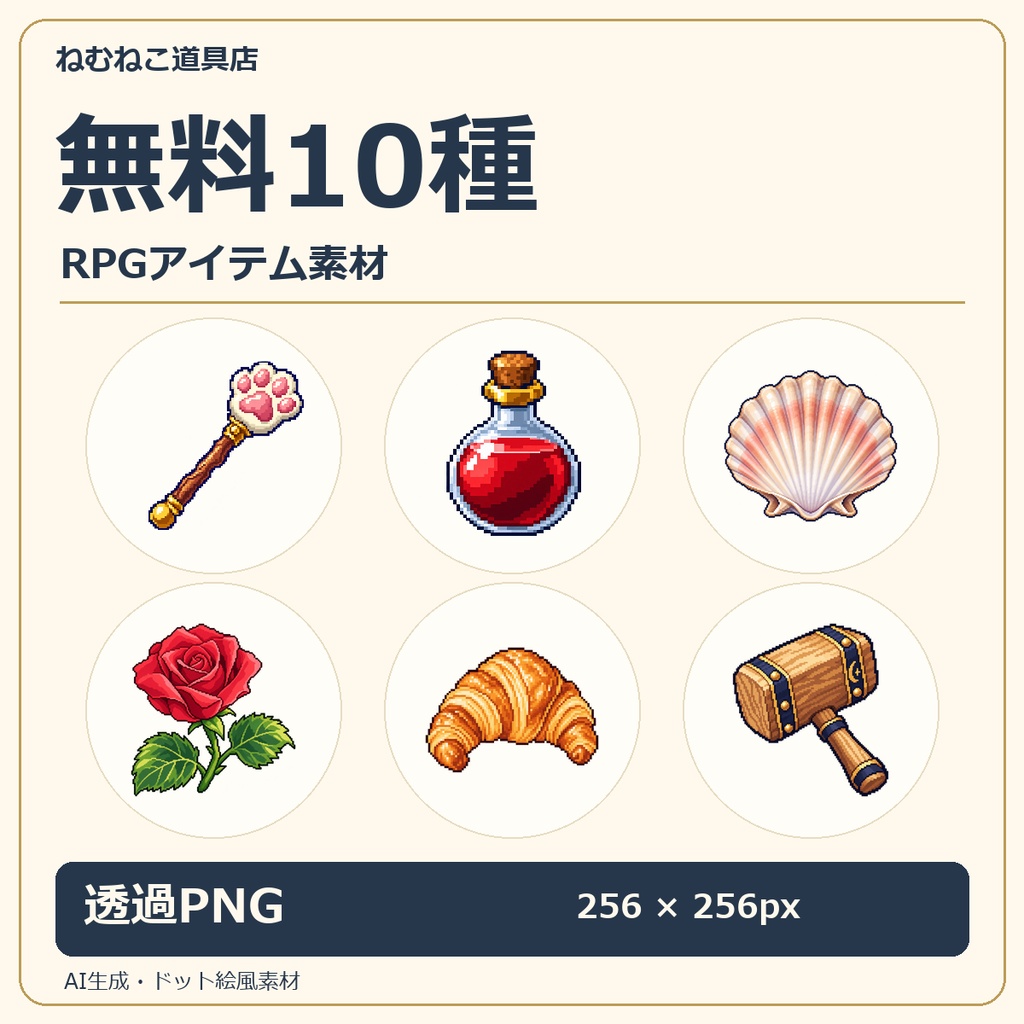 【無料】RPGアイテム素材10種｜ねむねこ道具店【透過PNG】