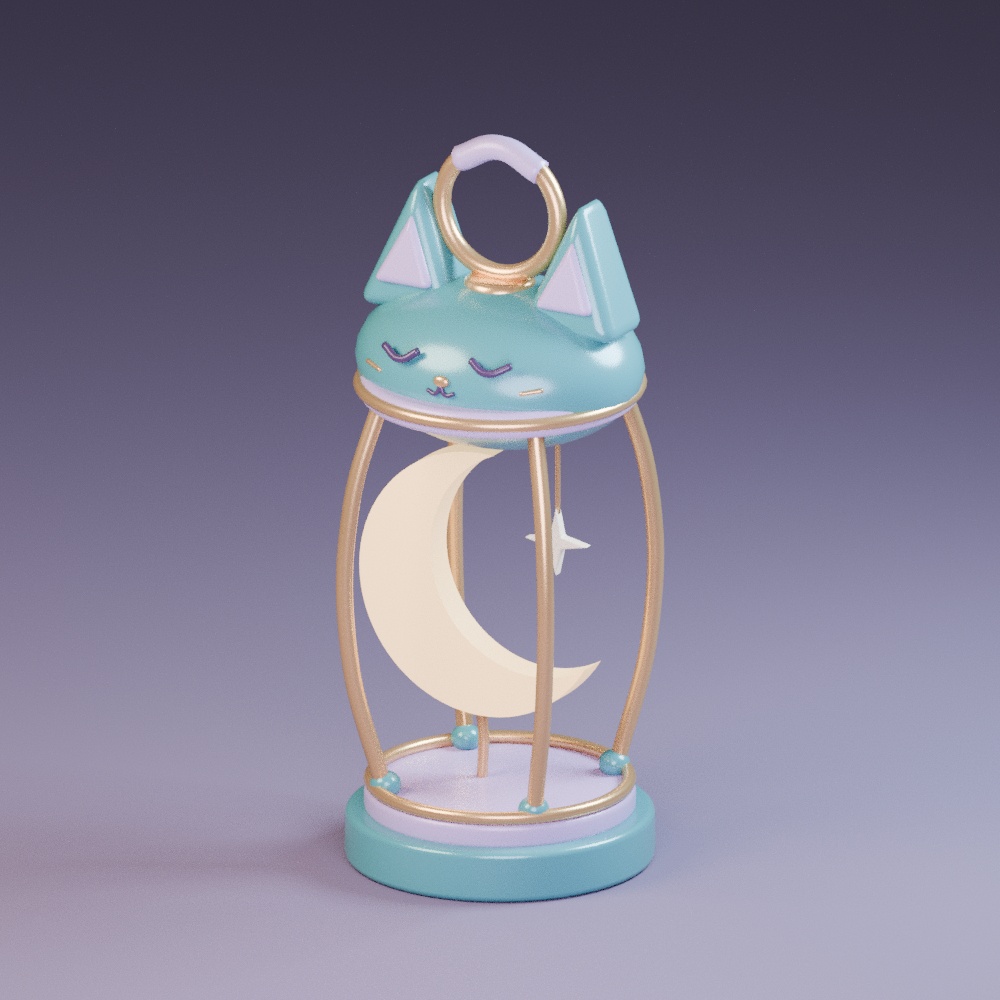 【3D小物 / GLB・Blend】猫と三日月のランタン｜ねむねこ道具店