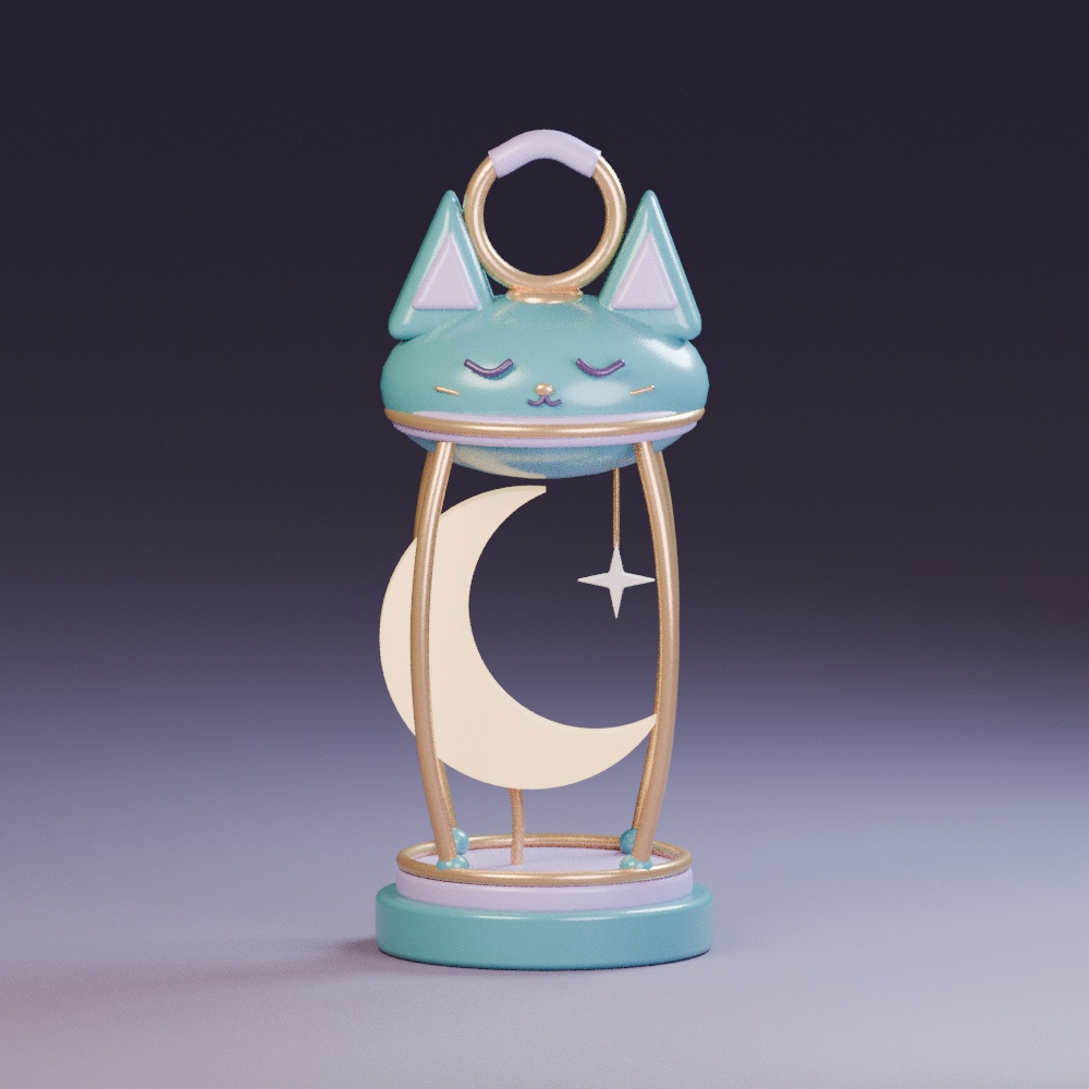 【3D小物 / GLB・Blend】猫と三日月のランタン|ねむねこ道具店