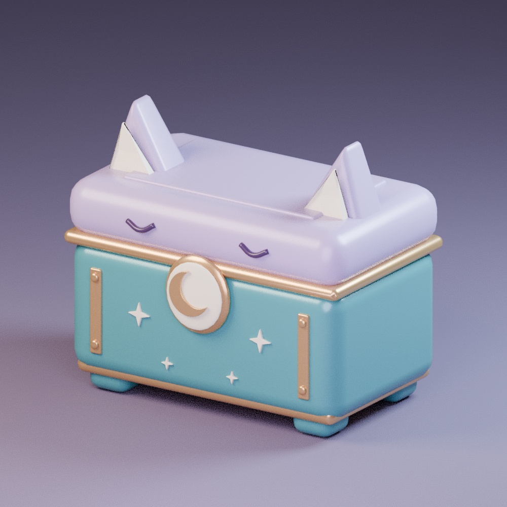 【3D小物 / GLB・Blend】猫耳の宝箱｜ねむねこ道具店