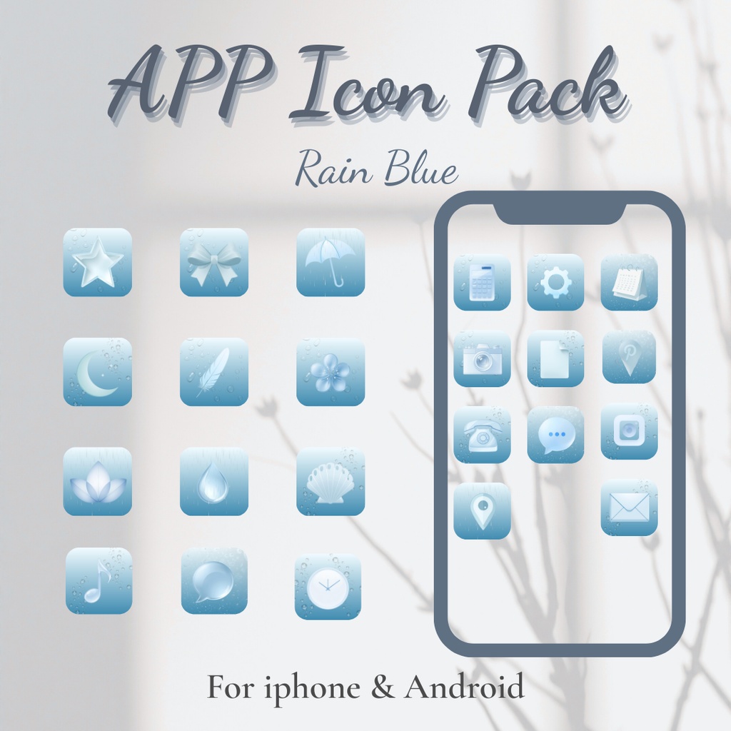 Rain Blue | 透明感のあるペールブルーAPPアイコンパック | iPhone & Android対応