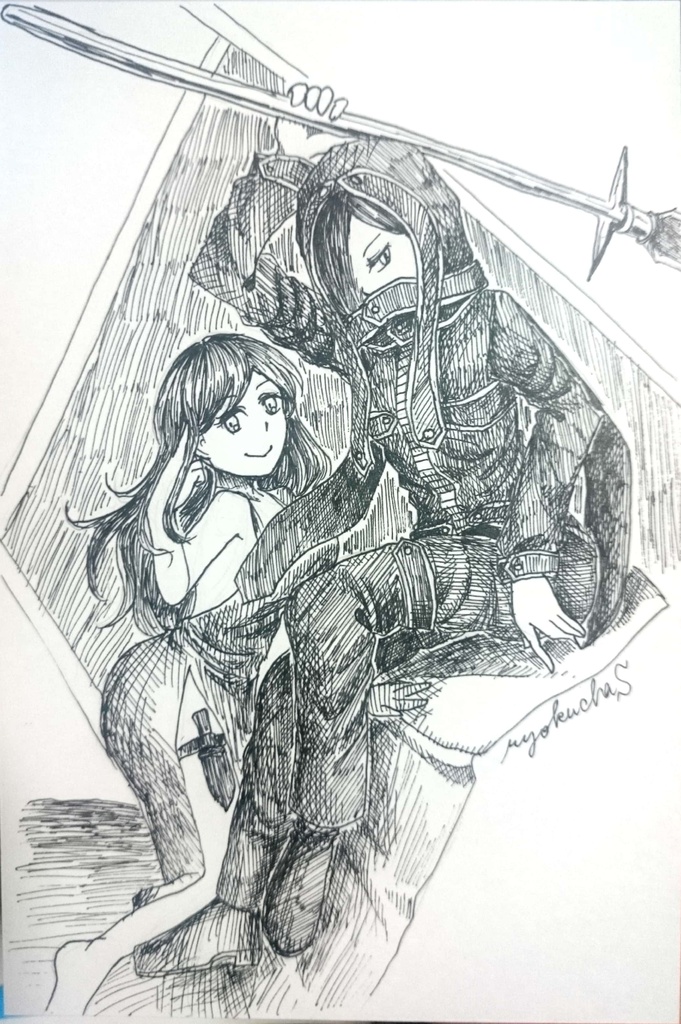 【原画一点物】ポストカード（槍兵とお姉さん）